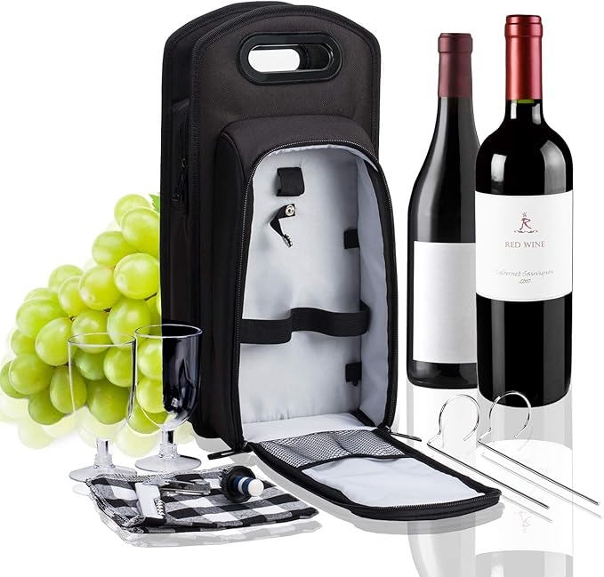 ALLCAMP 6 Piece Wine Travel Bag and Insulated Wine Carrier Tote Carrying Cooler Bag with Handle,Great Gift for Wine Lover