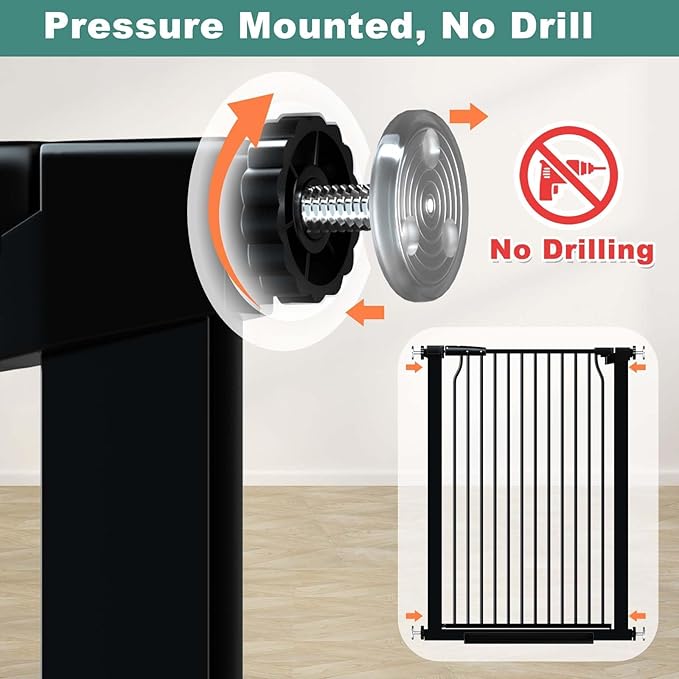 40.5" Extra Tall Baby Gate for Stairs, 68.5"-72.2" Extra Wide Long Dog Gate for The House, Safety Child Gate Easy Walk Thru Indoor, Metal Auto Close Pressure Mount Pet Gate for Doorways Hallway, Black