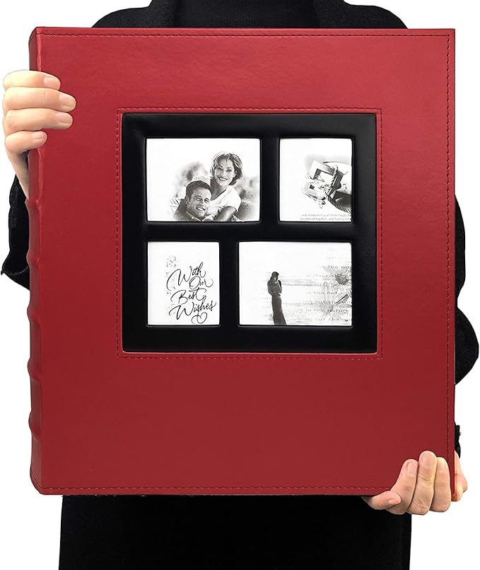 RECUTMS Photo Album Self Adhesive Magnetic DIY Scrapbook 60 Pages 13.3 x 13.4 (Inches) Accommodate 8X10 6X8 5X7 4X6 Photo Wedding Album Memory Book (Red)