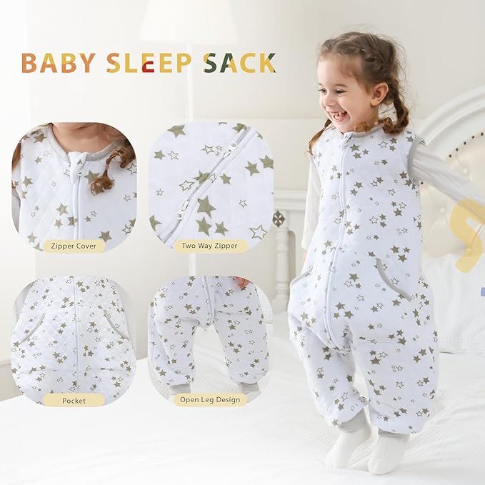 HOMEAL Sleep Sack with Feet, 1.0 TOG Toddler Sleep Sacks 2t-3t Sleep Sack Toddler, Toddler Sleeping Sack with Legs, Sleeveless Sleep Sack Baby, Toddler Sleep Sacks Baby for Early Walkers