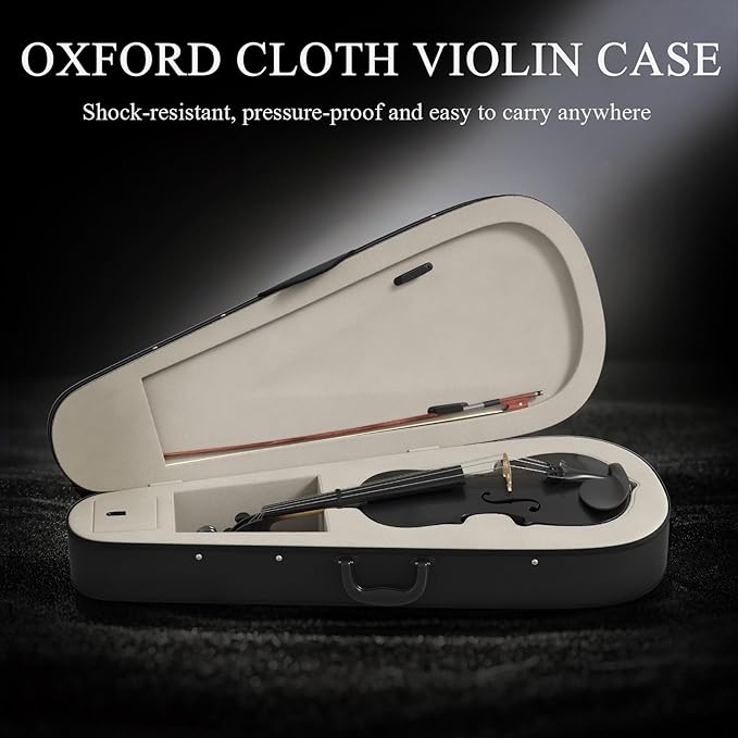 Beginner Violin 4/4, Full Size Violin for Adults, Teens, Student, Acoustic Fiddle Kit with Hard Case, Bow, Rosin, Bridge, Learners Age 12+ (Black)