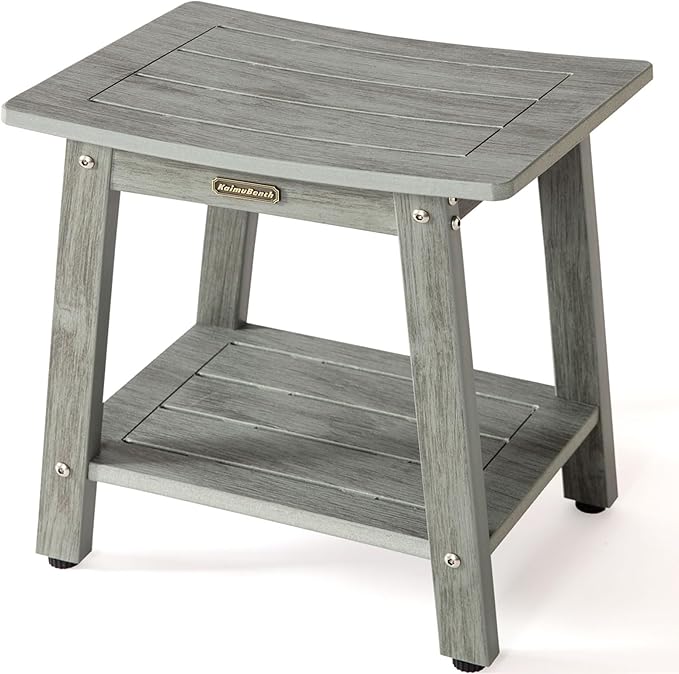 Shower Bench Seat, Waterproof Shower Stool for Shaving Legs, Foot Stool for Spa Bathroom, Bath Chair Seat, Weather Resistant/Non-Slip, Indoor/Outdoor Use, Gray