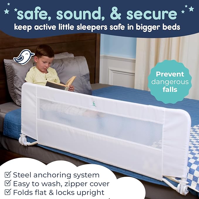 hiccapop 57" x 19" Extra Long Bed Rail for Toddlers, Heavy Duty Swing Down Bed Rail Guard with Soft Mesh Cover Safely Fits Twin, Full, Queen Beds