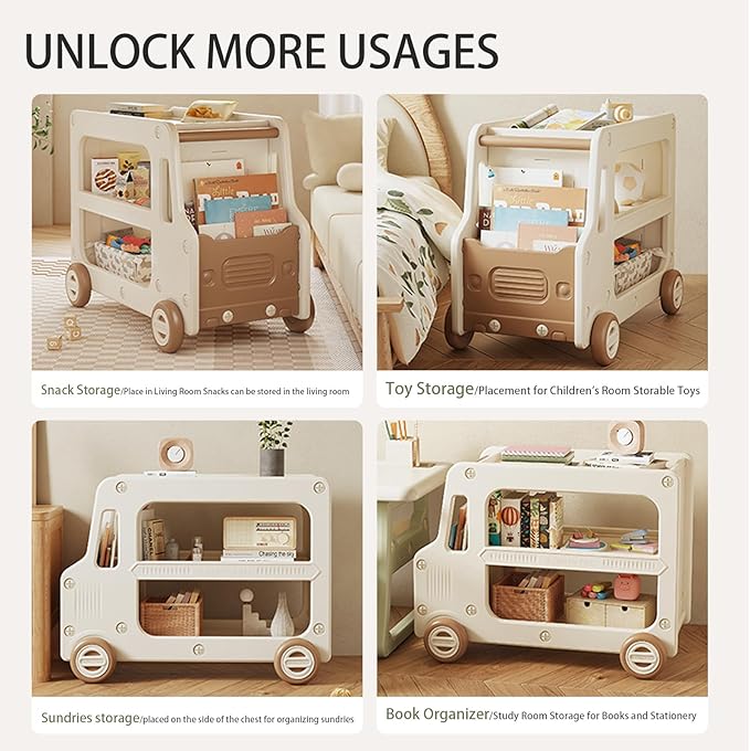 Toy Organizers And Storage For Kids, 2 Layers Toy Storage Cabinet With Bookshelf Toys Organization Chest With Bins Multipurpose For Nursery, Playroom, Bedroom, Living Room （Tan/No Blockes