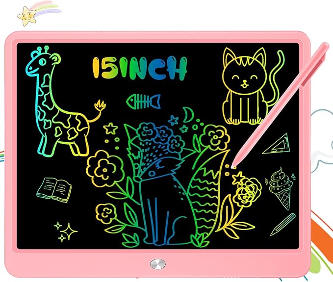 Decute Kids Toys LCD Writing Tablet with Stylus, 15 Inch Erasable Toddlers Doodle Board, Reusable Drawing Pad for Kids, Educational Christmas Birthday Gift for 3 4 5 6 7 8 Girls Boys Toddler Pink
