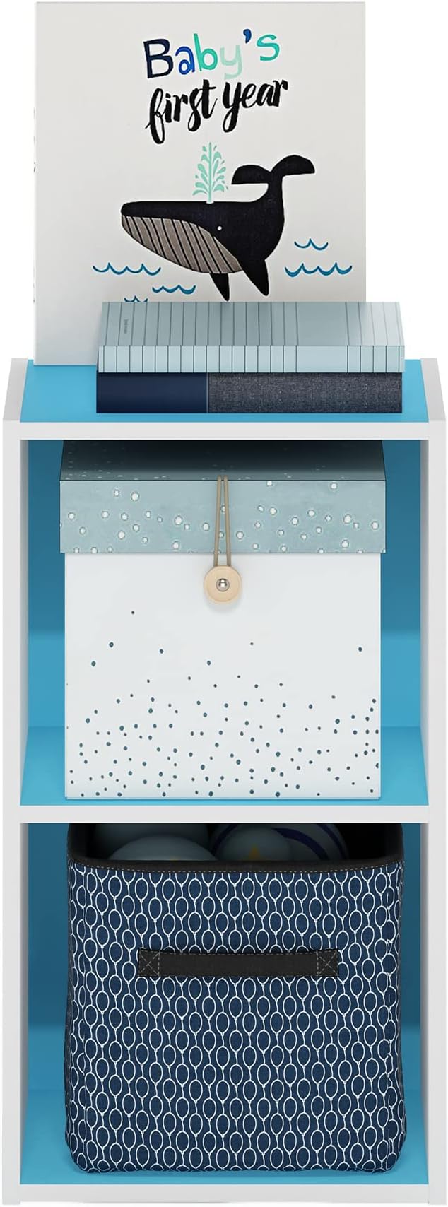 Furinno Luder Bookcase / Book / Storage, 2-Tier Cube, Light Blue/White