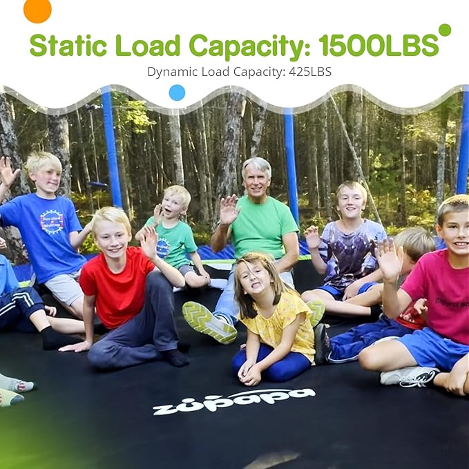 Zupapa Trampolines No-Gap Design 1500 LBS Weight Capacity 16 15 14 12 10 8FT for Kids Children with Safety Enclosure Net Outdoor Backyards Large Recreational Trampoline