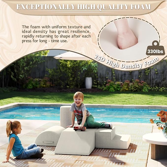 jela Foam Blocks 6Pcs Soft Play Equipment Waterproof Fabric, UV Resistant Toddler Climbing Toys Indoor& Outdoor Soft Play Climbing for Toddlers, Lightweight Climbing Blocks for Babies, Kids (Sand)