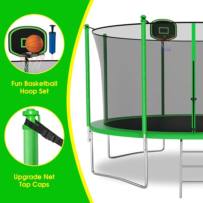 SKYUP Tranpoline 1500LBS 16 15 14 12 10 8 FT Tranpoline for 7-10 Kids and Adults, Windproof Outdoor Tranpoline with Enclosure Net, Basketball Hoop, Easy to Install & Last Long - ASTM Approved