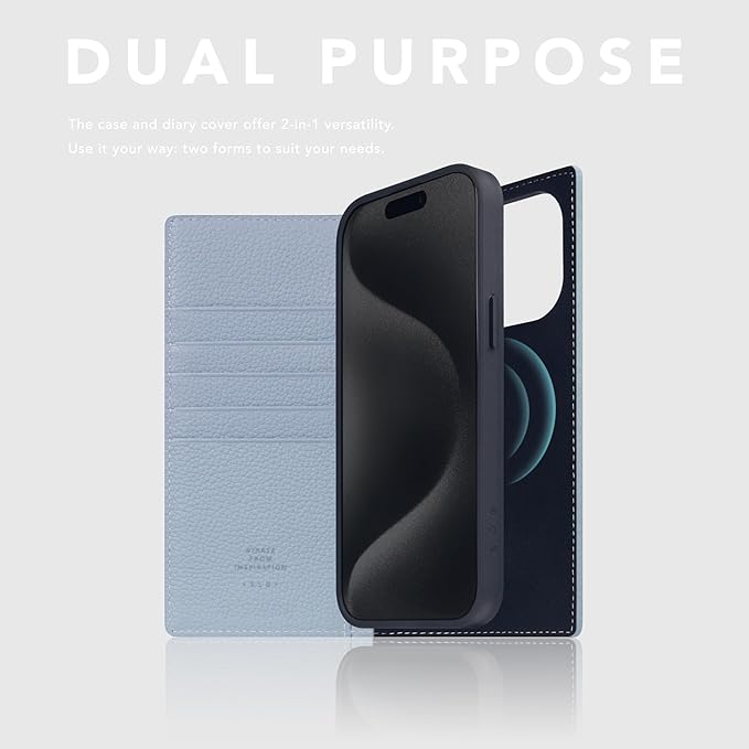 D8 Full Grain Leather Wallet Case for iPhone 15 Pro Max - [2-in-1] Handcrafted Detachable Diary Style with Magnetic MagSafe Back Cover, Gift Box Included (Powder Blue)