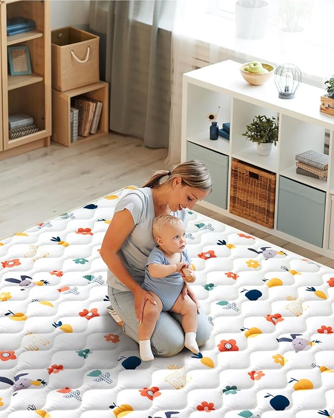 Odorless Premium Foam Baby Play Mat 59" x 59", Soft Microfiber Fabric Crawling Mat for Floor- Comfortable and Hypoallergenic, Non-Slip Cushioned Floor Playpen mat for Infants,Babies,Toddlers