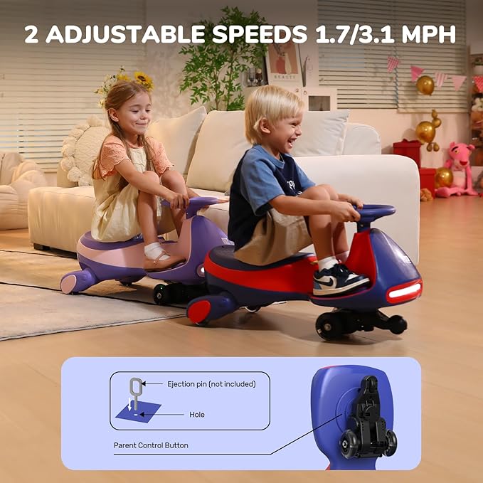 FanttikRide 6V N7 Classic Electric Wiggle Car with Pedal, Rechargeable Battery, Ride on Toys, Swing Car, 2 Speeds, Anti-Rollover, Flashing Light Wheels, Bluetooth, for Ages 3 and Up, 150 Lbs, Blue
