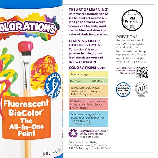 Colorations BioColor FBIOGR Fluorescent Green Paint - 16 oz.