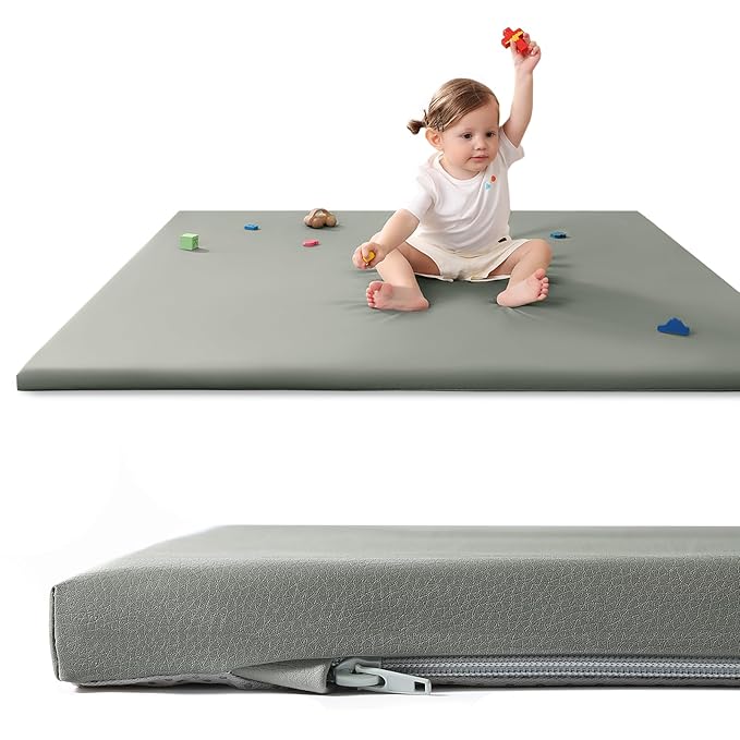 Baby Play Mat for Floor,1.3'' Thick Memory Foam Play Mat,50''x50'' Tummy Time Mat with PU Leather,Cushioned & Waterproof Playpen Mats,Non Slip Crawling Padded for Toddlers,Infants,Kids