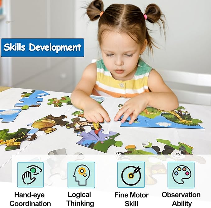 Jumbo Floor Puzzle for Kids, Large Jigsaw Puzzles 35 Piece for Kids Ages 3-5,Preschool Learning & Education Toys, Gifts for 4-8 Year Old Boys and Girls (Grassland Animal)