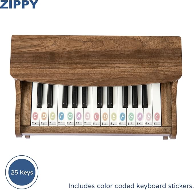 ZIPPY Kids Piano Keyboard, 25 Keys Digital Piano for Kids, Mini Music Educational Instrument Toy, Wood Toy for Toddlers Girls Boys (Walnut)