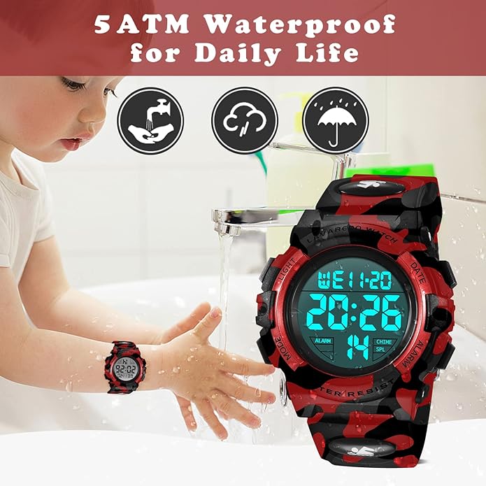 Kids Watch,Boys Watch for 3-15 Year Old Boys,Digital Sport Outdoor Multifunctional Chronograph LED 50 M Waterproof Alarm Calendar Analog Watch for Children with Silicone Band,Kids Gift