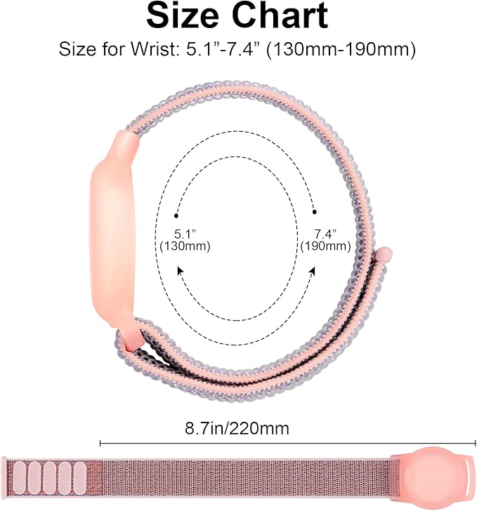 Kids Wristband Protective Case Compatible with Apple AirTag, Adjustable Nylon Bracelet for Air Tag GPS Tracker Holder with Anti Lost Watchband for Toddler Child Kids (Pink)