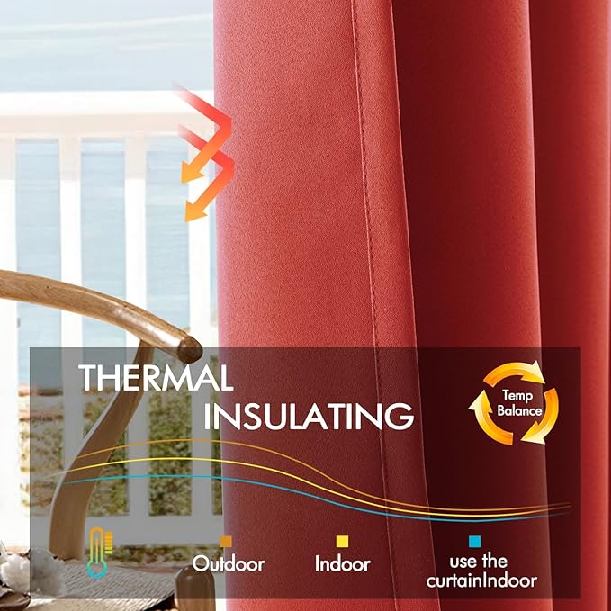 ANRODUO Back Tab Blackout Curtains for Bedroom Living Room, Rod Pocket Pinch Pleated Thermal Insulated Room Darkening Curtains 72 Inches Long 2 Panels, Burnt Orange, 42 x 72 Inch