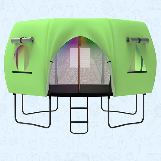 Gardenature 10FT/12FT/14FT Trampoline Tent(Tent Only), Fit Round Trampolines, Shade Cover with LED Light, Outdoor Trampolien Accessories, Anti-Tear, Beige