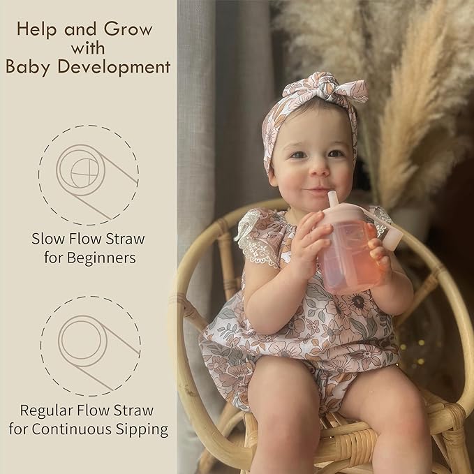 Moonkie Baby Straw cup | Silicone Toddler Sippy Cup Training Cup with Straw Lid | BPA-Free Drop-Proof Baby Cup | Led Weaning | 6 Months+, 5 oz, 2pack
