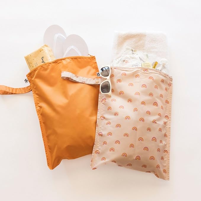 Tiny Twinkle Mess-Proof Waterproof Wet Dry Bag | 2-Pack Reusable Wet Bags for Swimsuits & Baby Clothes | Leakproof Wet Bag for Travel & Diaper Changes for Baby (Boho Rainbow)