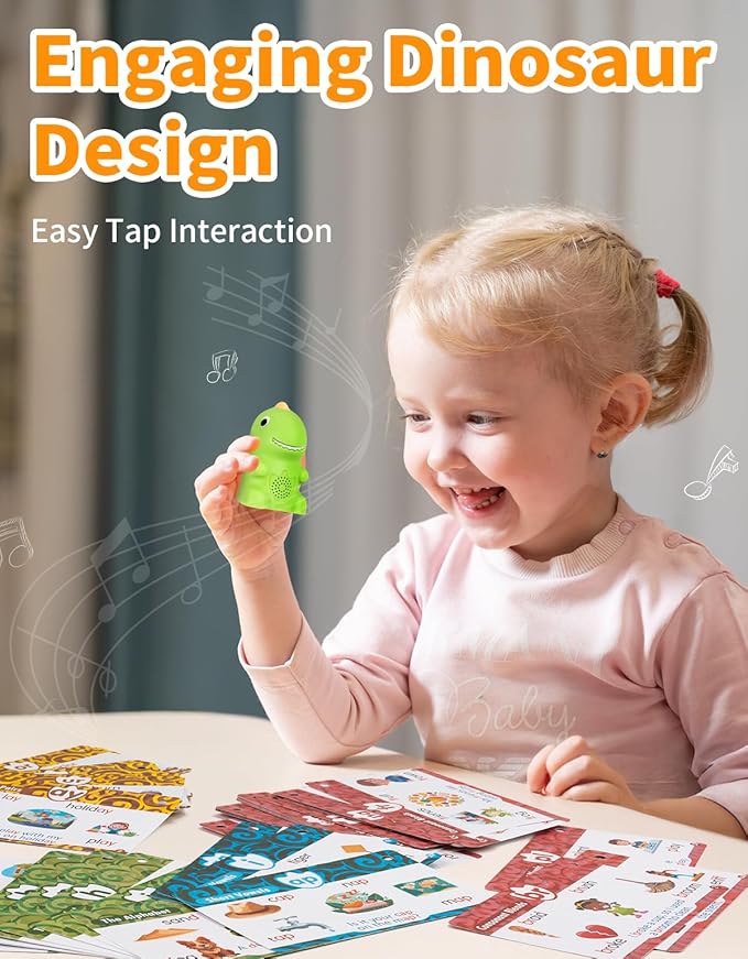 Interactive Dinosaur Talking Pen for Kids – Montessori Reading Toy with Phonics Flash Cards for Toddlers Ages 1-6, Speech Therapy & Autism Sensory Gift (Green, Phonics)