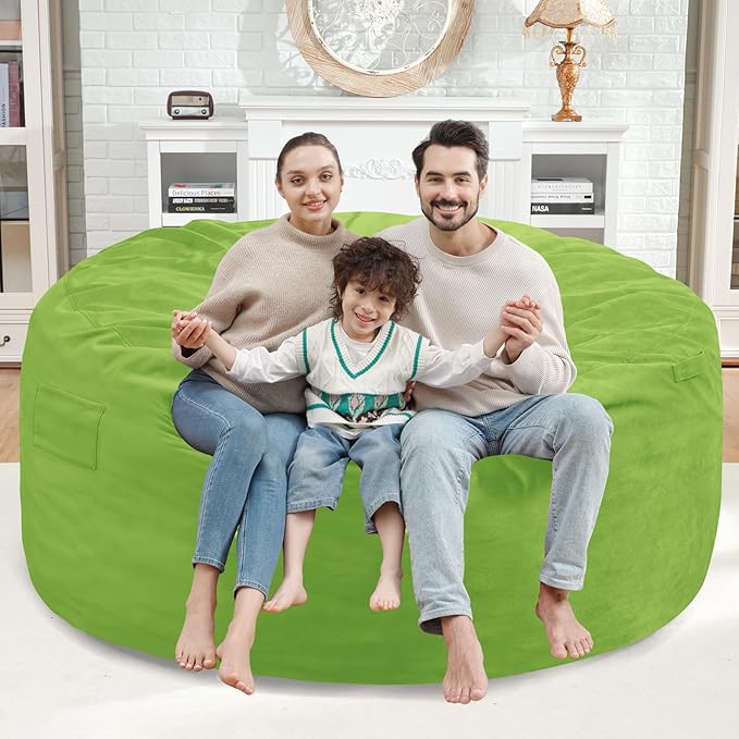5FT Bean Bag Chair, Large Bean Bag Chairs with Memory Foam Filled, Fluffy Beanbag Sofa with Dutch Velvet Cover, Round BeanBag Chairs for Living Room, Playroom - Lime