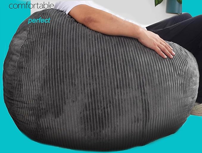 Bean Bag Chair with Faux Rabbit Fur Cover, 4 ft Giant Memory Foam Bean Bag Chairs for Adults/Teens with Filling,Ultra Soft Faux Fur Fabric, Round Fluffy Sofa