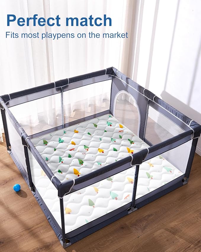 Odorless Premium Foam Baby Play Mat 59" x 59", Soft Microfiber Fabric Crawling Mat for Floor- Comfortable and Hypoallergenic, Non-Slip Cushioned Floor Playpen mat for Infants,Babies,Toddlers