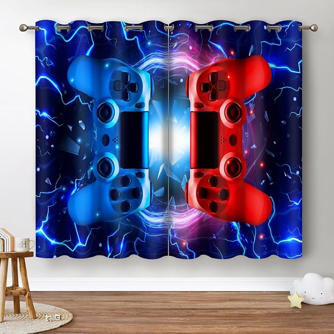 Jekeno Gamer Game Controller Blackout Curtains - Colorful Gaming Gamepad Decor for Kids Boys Teens Teenager Bedroom Home Living Room Darkening Grommet Window Drapes 2 Panel Set, 52"x84"