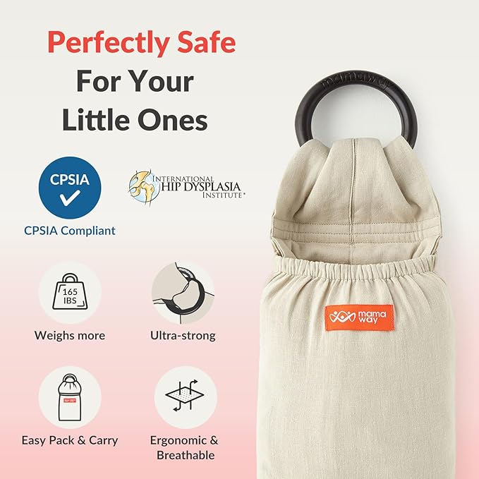 Mamaway Baby Ring Sling - Newborn Sling (Supports up to 165lbs), IHDI Certified, Rayon & Linen Made, Soft & Breathable, Nylon 66 Safety Rings, Storage Pocket Design, Navy