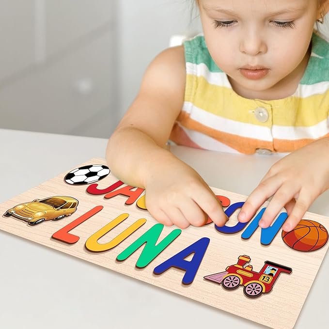 Personalized Name Puzzle for Kids Personalized Baby Gifts First Birthday for Girls & Boys Name Puzzles for Toddlers 1-3 Montessori Learning Toddler Toy Alphabet Puzzle