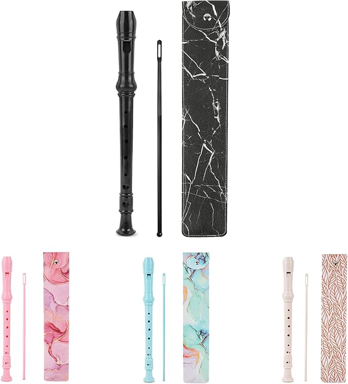 Recorder Instrument for Beginner Kids Adults,8-Hole Soprano Descant Recorder Music Flute with with Cleaning Rod & Leather Case For School Student Home Entertainment(2-Black Marble)
