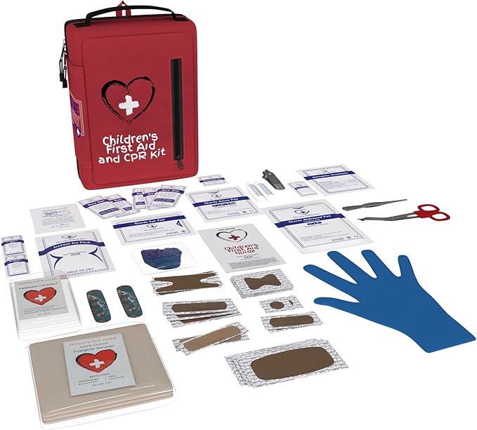 Portable First Aid Kit for Kids with CPR Shield - Ideal for Home, Car, School, Camping, and as a Travel First aid kit. Latex-Free Bandages – Children First Aid Guide by The Life Safety Pro