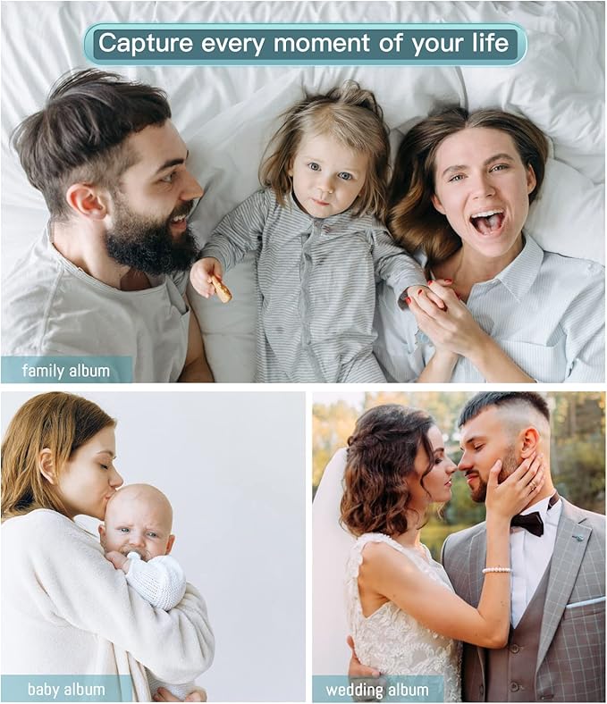 popotop Photo Album Self Adhesive with Picture Display Window,60 Pages DIY Scrapbooking Supplies Kit for 4x6 8x10 Picture,Linen Cover Memory Book for Baby Wedding, with Scraper and Metallic Pen