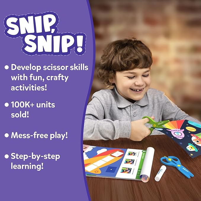 Skillmatics Scissor Skills Activity Book - Snip Snip, 25 Fun Cutting & Creative Activities for Preschoolers, 2 Child-Safe Scissors, Fine Motor Skills Craft Kit, Gifts for Kids Ages 3, 4, 5, 6, 7