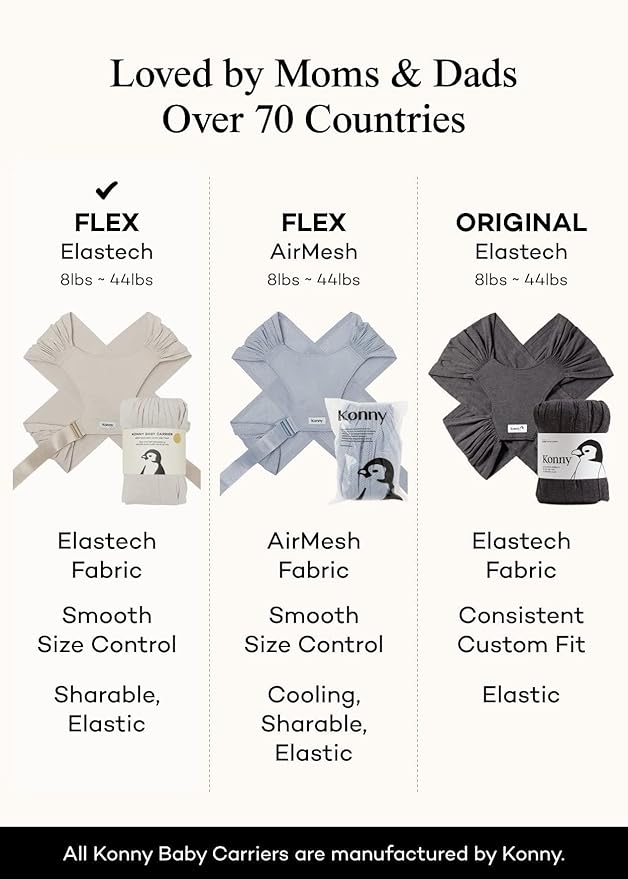 Konny Baby Carrier Flex SoftBreeze with Head Support - Adjustable, Easy to Wear Baby Wrap Sling, Perfect for Newborn Babies Essentials up to 44 lbs (M-4XL) - Beige