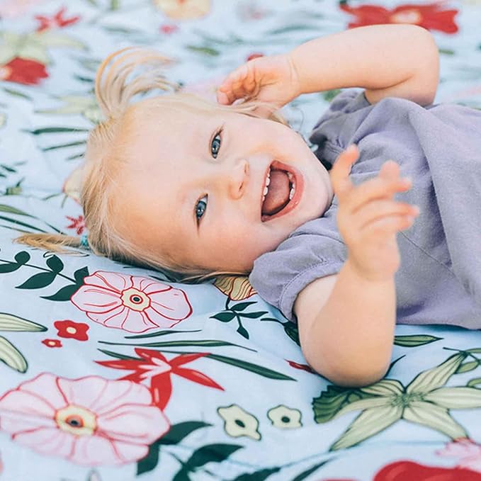 Little Unicorn 5'x10' XL Outdoor Family Picnic & Beach Blanket | Durable & Water-Resistant Fabric | Compact Fold & Easily Wipes Clean | Zipper Pocket (Primrose Patch)