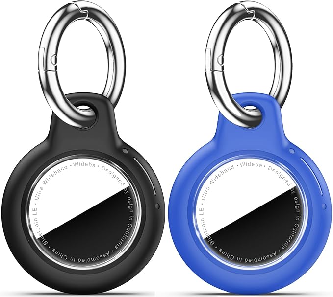 Upgrade Waterproof 2 Pack Airtags Holder with Apple Airtags Keychain, Hard PC Air Tag Case, Anti-Scratch & Shock Air tag Holder, Men's Women's Keyrings & Keychains -Black+Blue