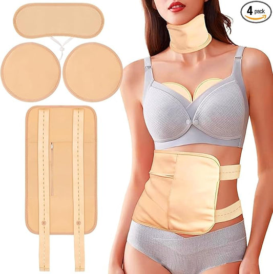 4 Pcs Castor Oil Pack Wrap Organic Cotton for Liver Detox, Stomach, Belly, Neck, Breast & Entire Body, Reusable Pads Kit for Hot/Cold Compress with Adjustable Elastic Strap, Waterproof & Anti Oil Leak