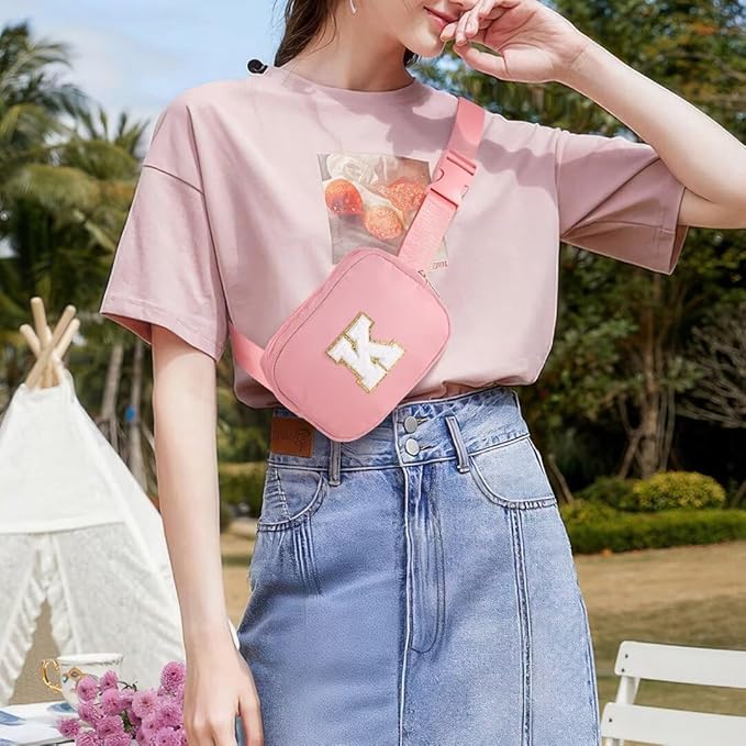 YOOLIFE Sisters Gifts - Pink Initial Crossbody Bag Belt Bag for Sister