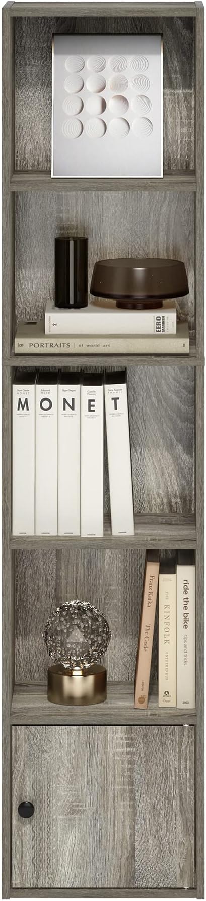 Furinno Luder Shelf Bookcase with 1 Door Storage Cabinet, French Oak