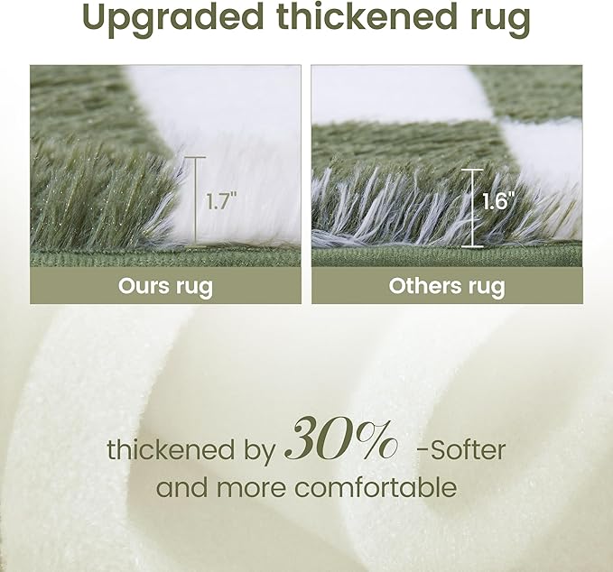 Super Soft Rug for Bedroom, 5x7 Ft Green and White Area Rug Classic Checkered Shaggy Anti-Skid High Pile Soft Fluffy Rug Fuzzy Carpet for Living Room Bedroom Kids Room Nursery, Dorm Home Decor