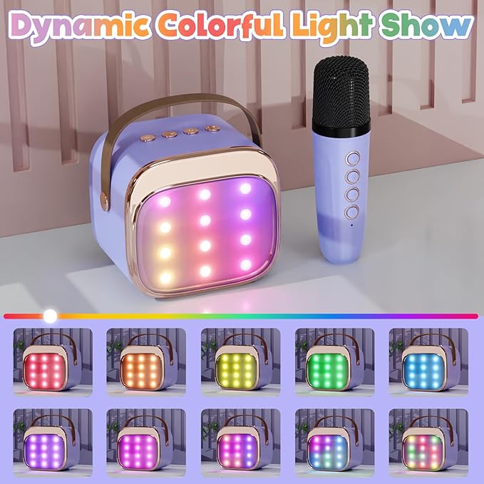 FLUESTON Mini Karaoke Machine for Kids Adults, Portable Bluetooth Speaker with Wireless Microphone, Birthday Kids Gifts Toys for Girls Ages 3, 4, 5, 6, 7, 8, 9,10,11,12+ Years Old