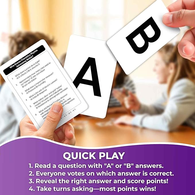 Board Games for Kids 8-12 and Family - Science Trivia Card Game for Kids Age 12+ - Who Knows Chemistry Physics Astronomy Better? - 500+ Questions - Fast-Paced Educational Game for Teens and Adults