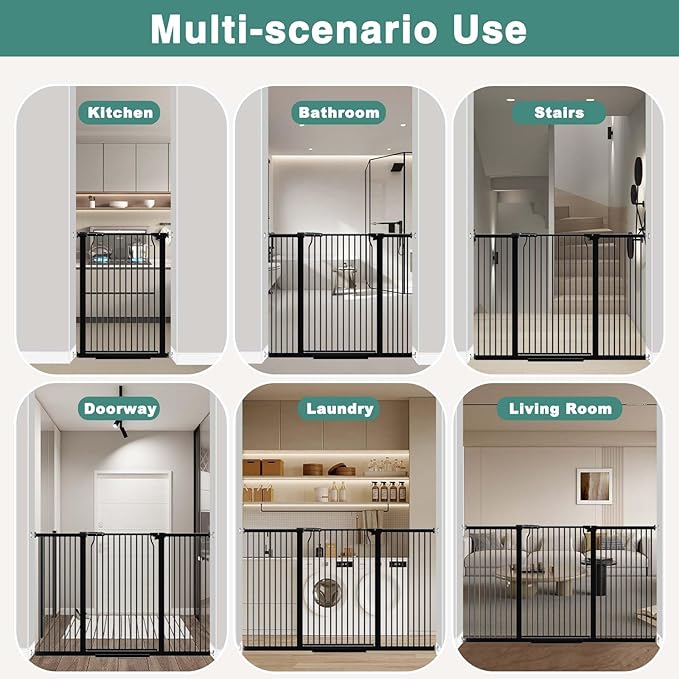 40.5" Extra Tall Baby Gate for Doorways, 54.8"-57.4" Extra Wide Pet Gate Pressure Mounted, Narrow Space Puppy Barrier Gates Indoor, No Drill Metal Safety Child Gate No Climb, Black