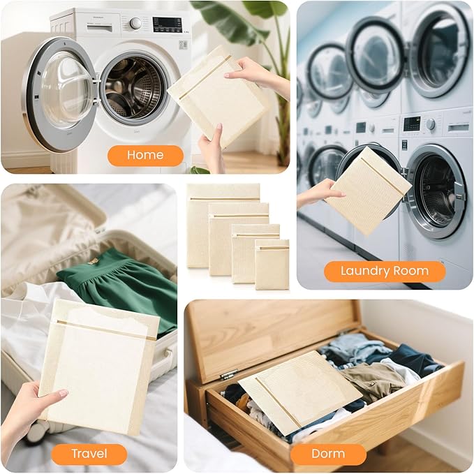 4Pcs Cotton Mesh Laundry Bags for Delicates,Breathable Mesh Garment Bag for Washing Machine, Travel Wash Bags with Zipper for Bras, Underwear, Socks, Clothes, Laundry Dorm Room Essentials(S-XL)