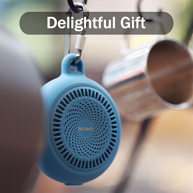 SOWO Shower Bluetooth Speaker Waterproof - Small Portable Wireless Clip Speaker with Louder Volume and Powerful Bass - Colorful Lights and 10H Playtime - Lightweight for Camping,Kayak,Boat - Blue