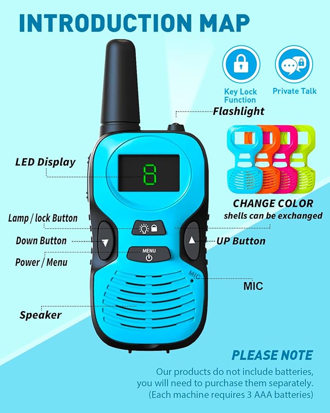 Walkie Talkies for Kids Long Range - Kid Walkie Talkies with Replaceable Shell Backlit LCD Flashlight 3 Miles Range - Toys for 5-7 Year Old Boys and Girls (2 Pack - Rechargeable)